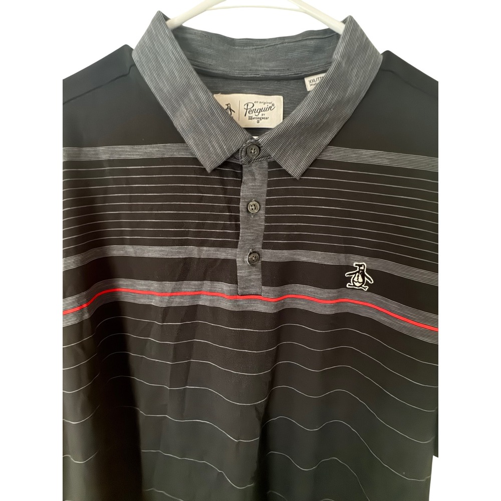 Original Penguin Mens Polo Shirt Black Striped Short Sleeve XXL/TTG